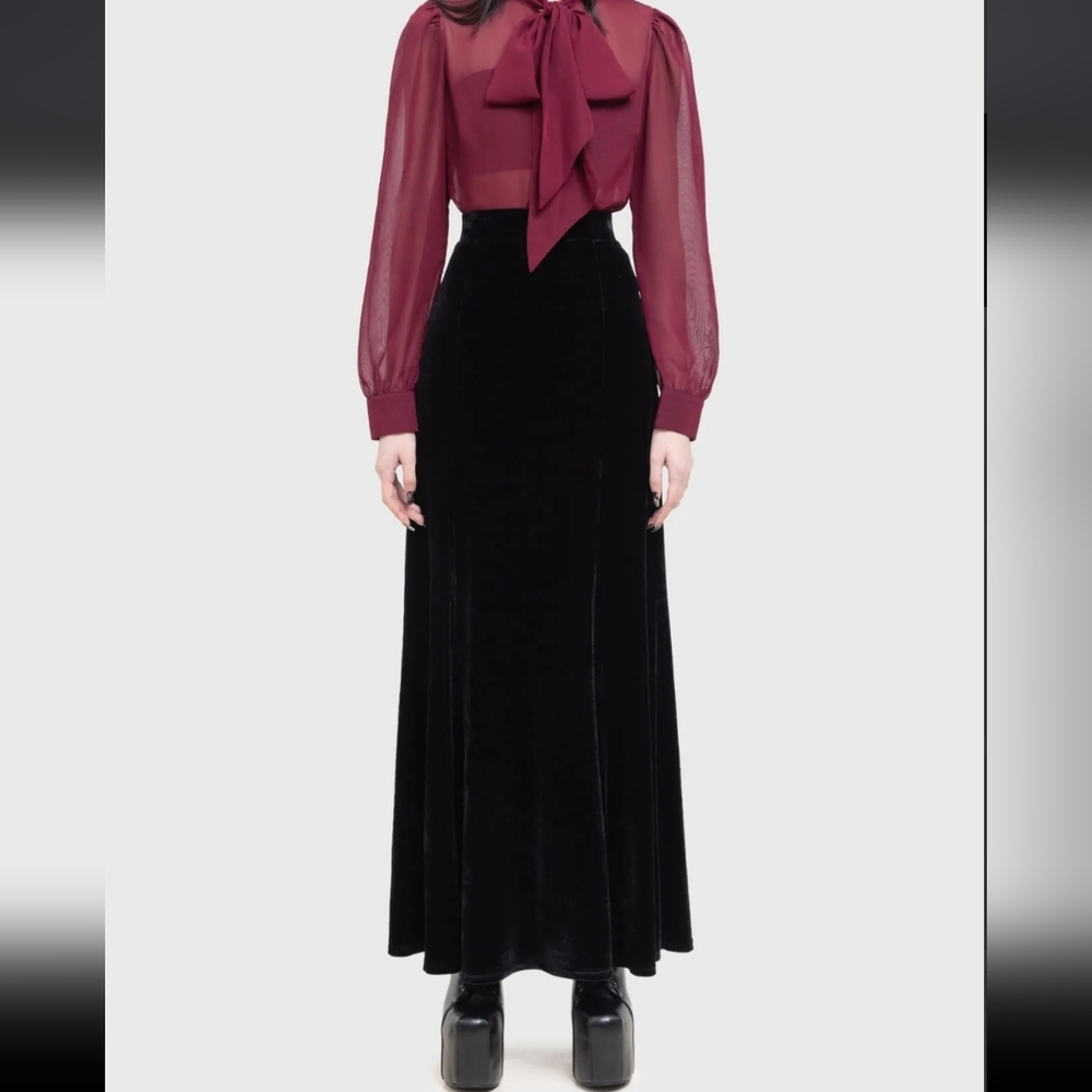 Killstar Black Velvet Maxi Skirt